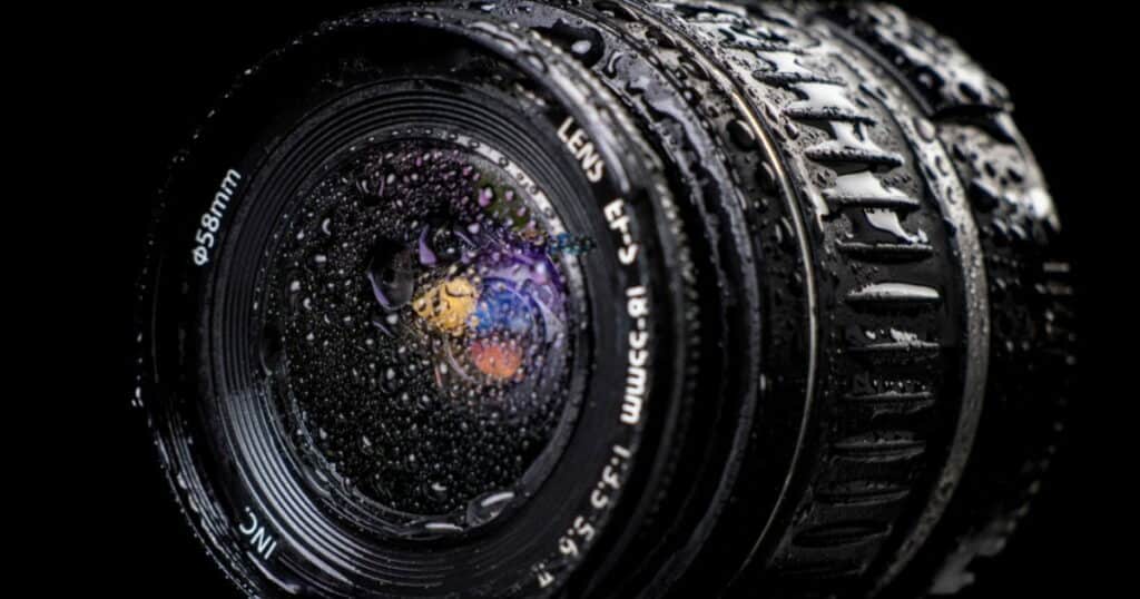 water drops on the objective lens